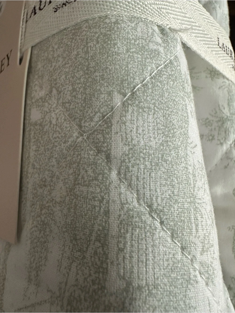 2PC Laura Ashley Quilted Cotton Pillow Shams GREEN/White Toile Stripe  21x27